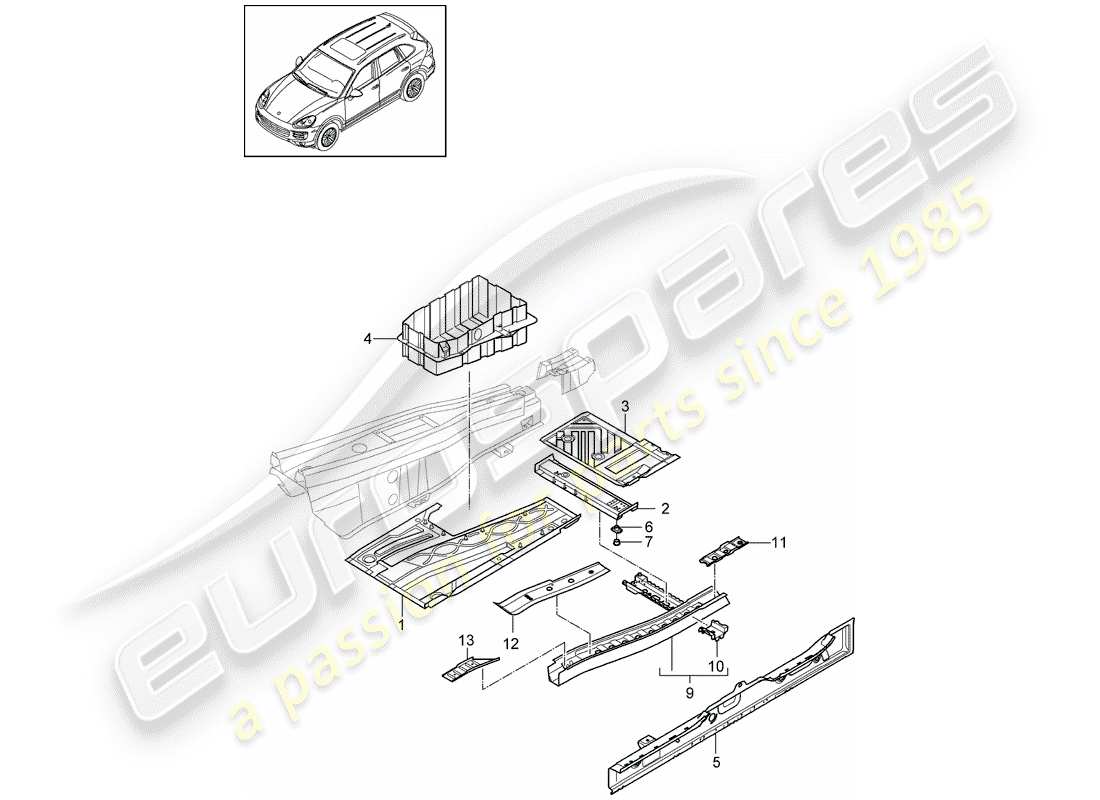 porsche 2015 (cayenne e2 92a) floor part diagram