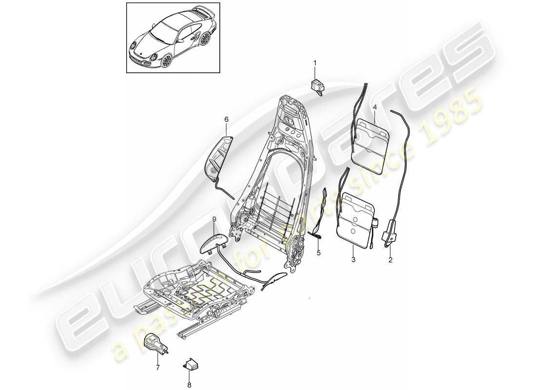 porsche 2013 (997-2 turbo / gt2 rs) lumbar support parts diagram