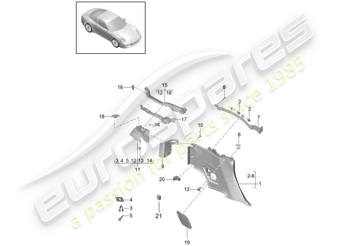porsche 2019 (991-2) side trim panel part diagram
