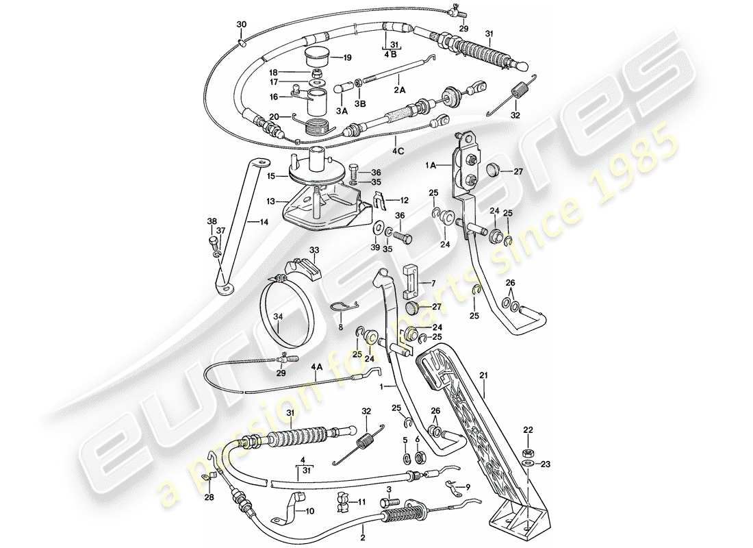 porsche 1978 (924) accelerator pedal - accelerator cable parts diagram