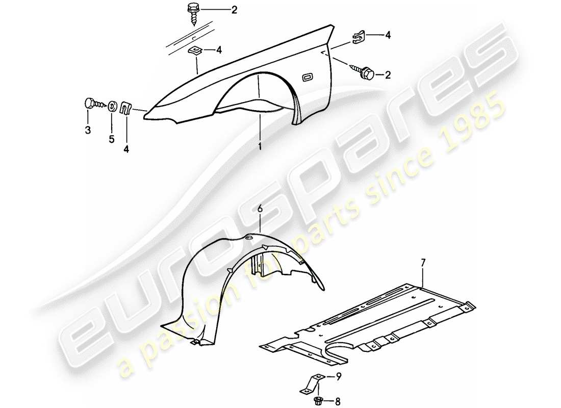 porsche 1986 (944) fender parts diagram