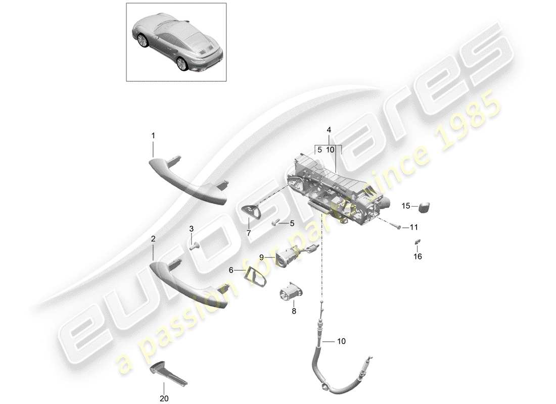 porsche 2015 (991-1 turbo) door handle, outer part diagram