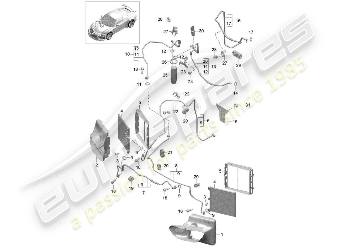 porsche 2018 (991-2 r/gt3/rs) refrigerant circuit part diagram