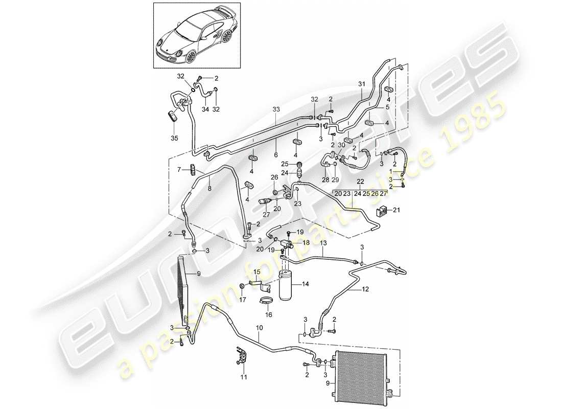 porsche 2012 (997-2 turbo / gt2 rs) refrigerant circuit part diagram