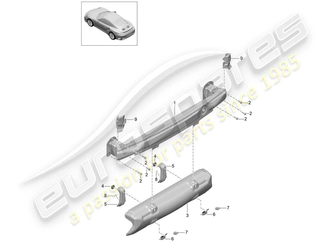 porsche 991 turbo (2014) bumper bracket part diagram