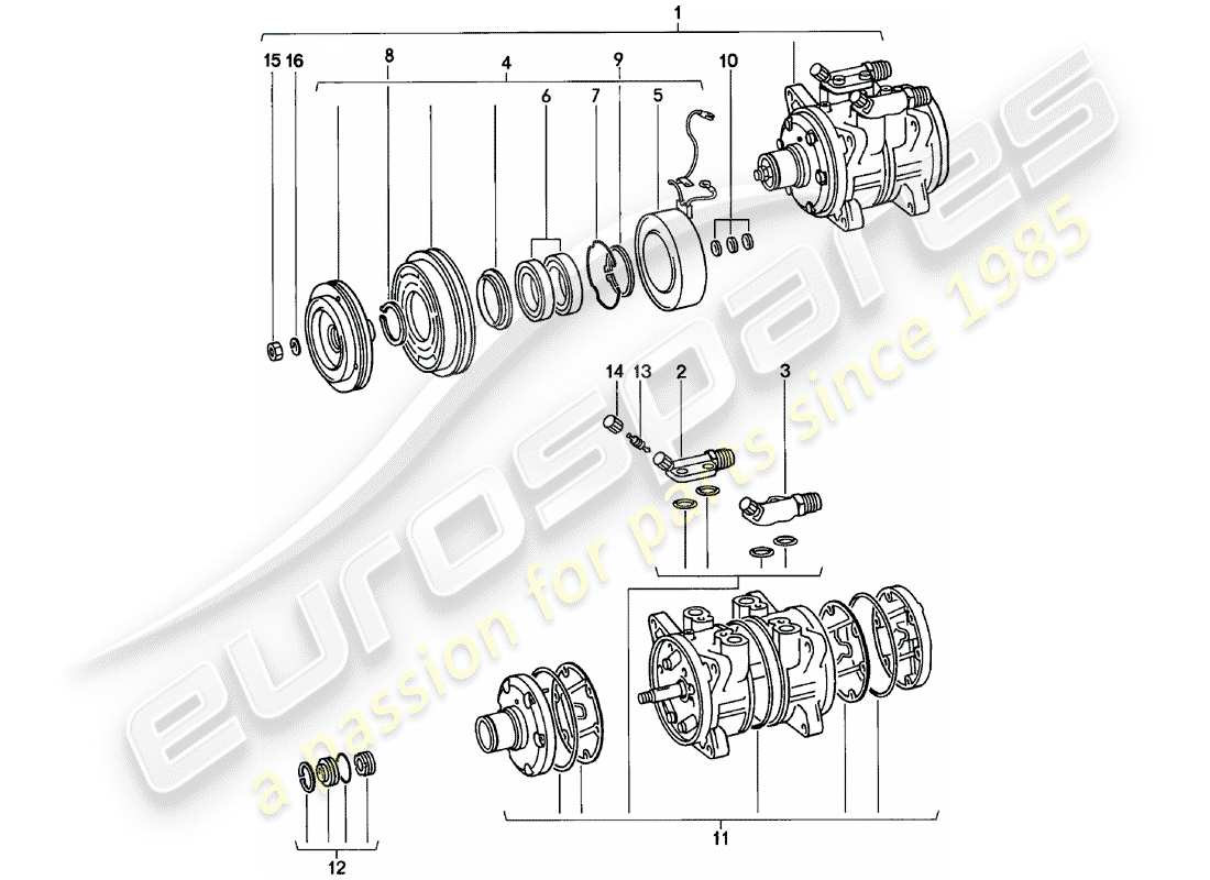 porsche 1980 (911) supplier - nippondenso - compressor part diagram