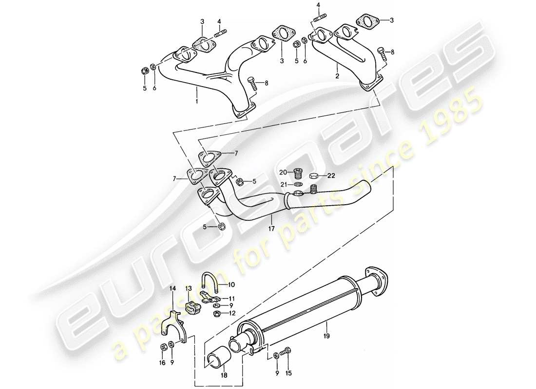 porsche 1986 (924s) exhaust system - exhaust silencer, front part diagram