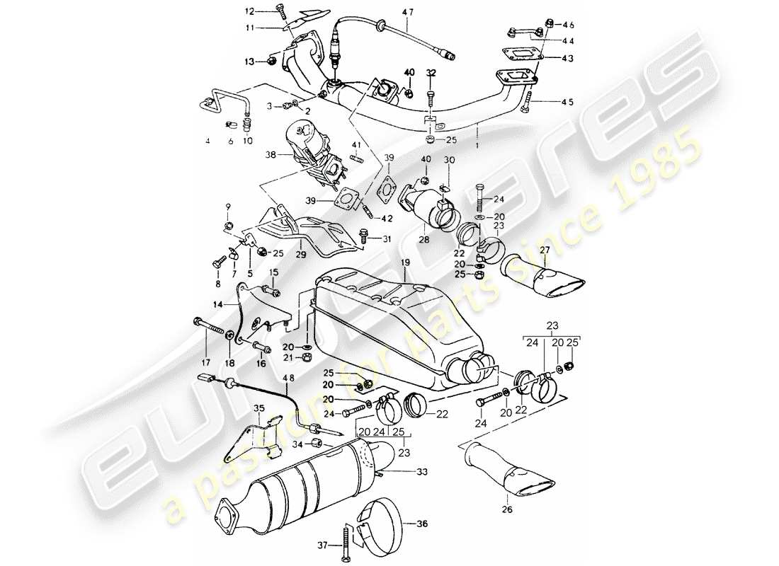 porsche 1992 (964) exhaust system parts diagram