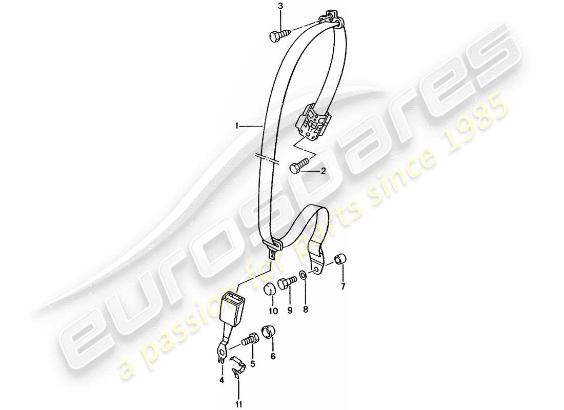 porsche 2005 (996) three-point seat belt parts diagram