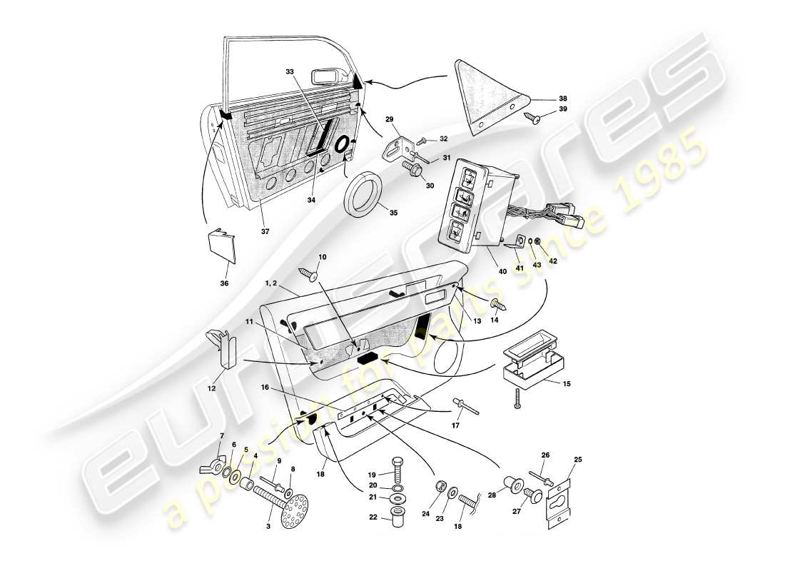 aston martin v8 coupe (1999) door casing parts diagram