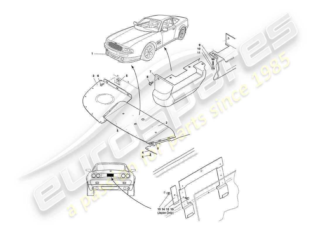 aston martin v8 coupe (1999) body fittings parts diagram