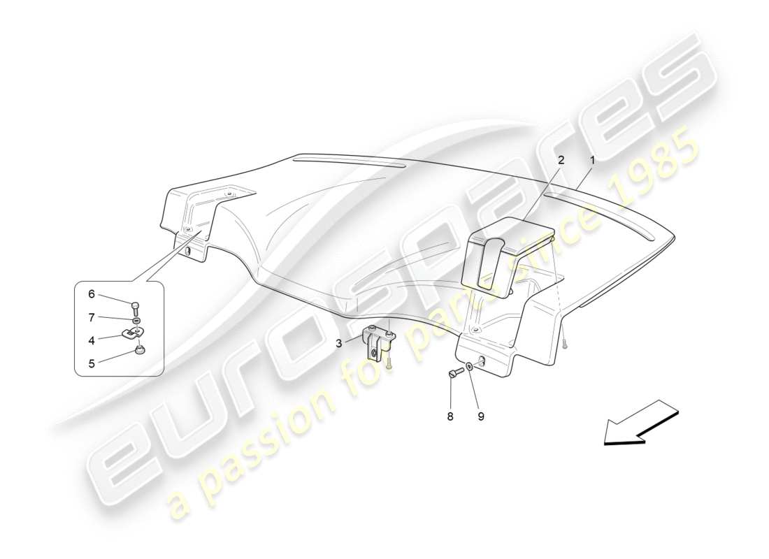 maserati granturismo s (2017) rear parcel shelf part diagram