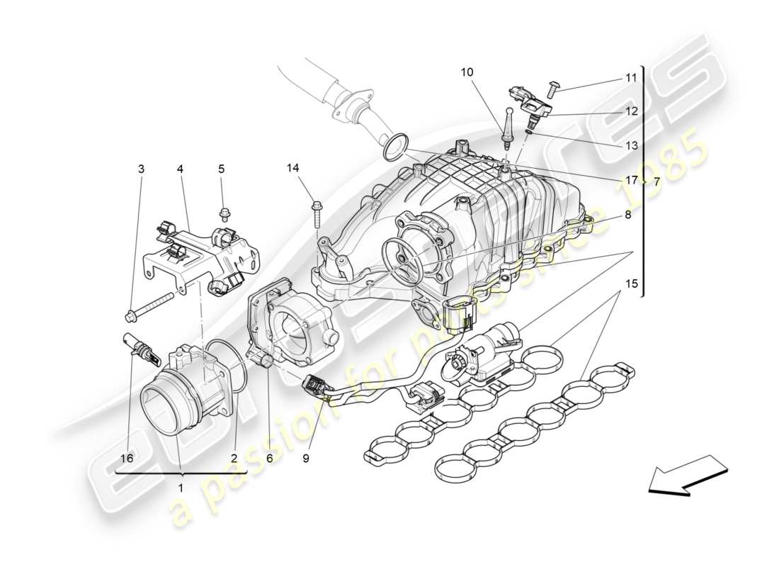 maserati qtp 3.0 tds v6 275hp (2015) intake manifold and throttle body part diagram