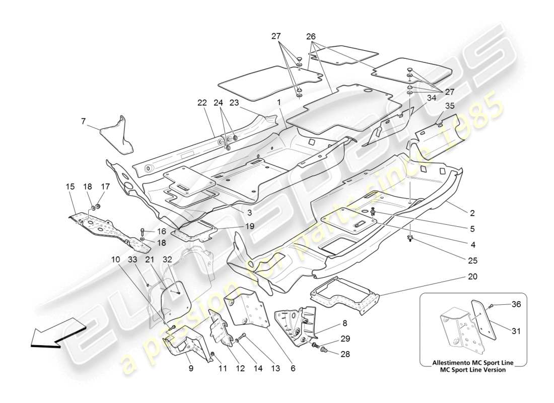 maserati granturismo (2008) passenger compartment mats parts diagram