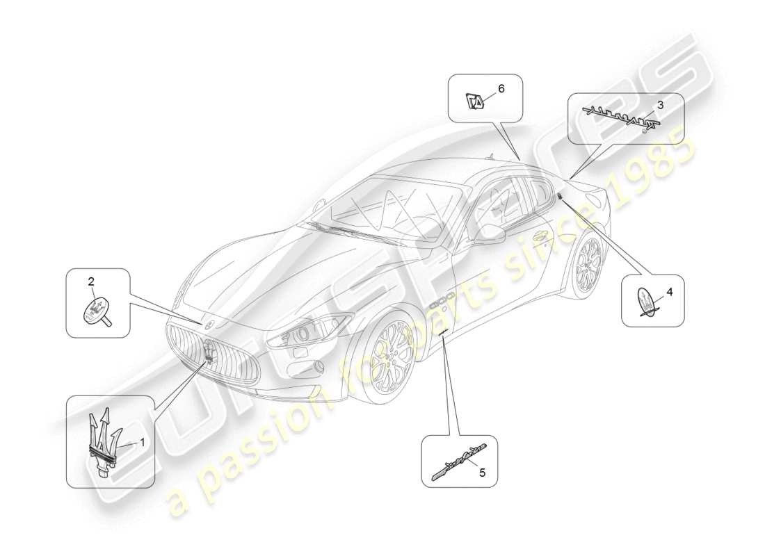 maserati granturismo (2008) trims, brands and symbols parts diagram