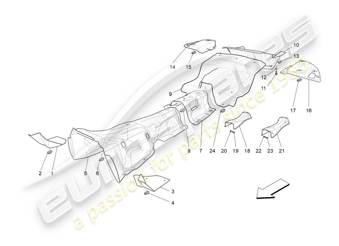 maserati granturismo (2010) thermal insulating panels part diagram