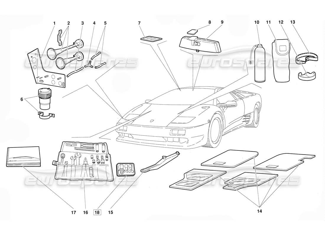 lamborghini diablo (1991) accessories (valid for june 1992 version) part diagram