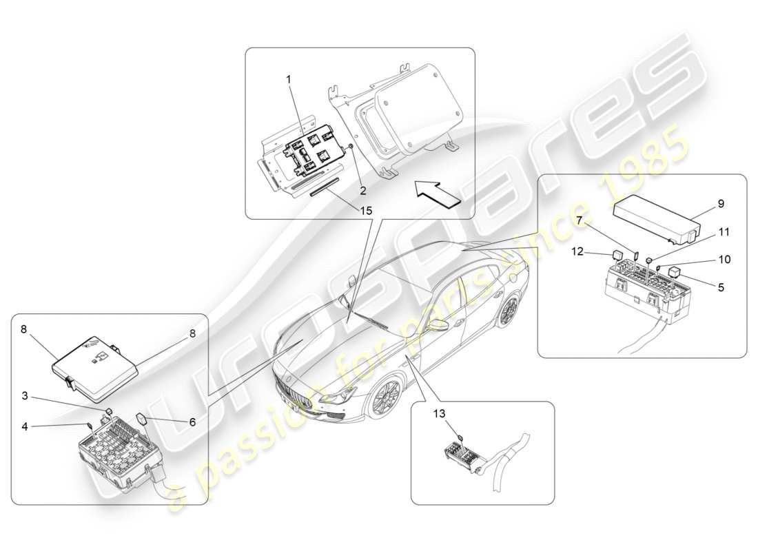 maserati qtp 3.0 tds v6 275hp (2015) relays, fuses and boxes parts diagram