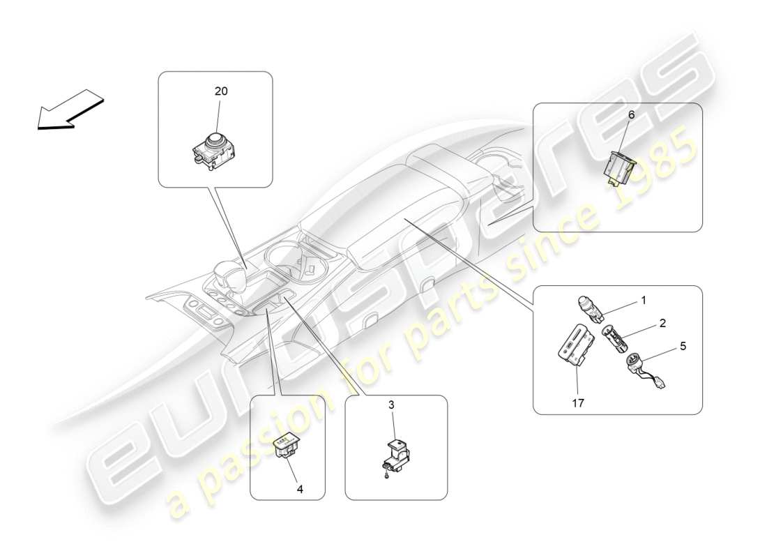 maserati granturismo s (2018) centre console devices part diagram