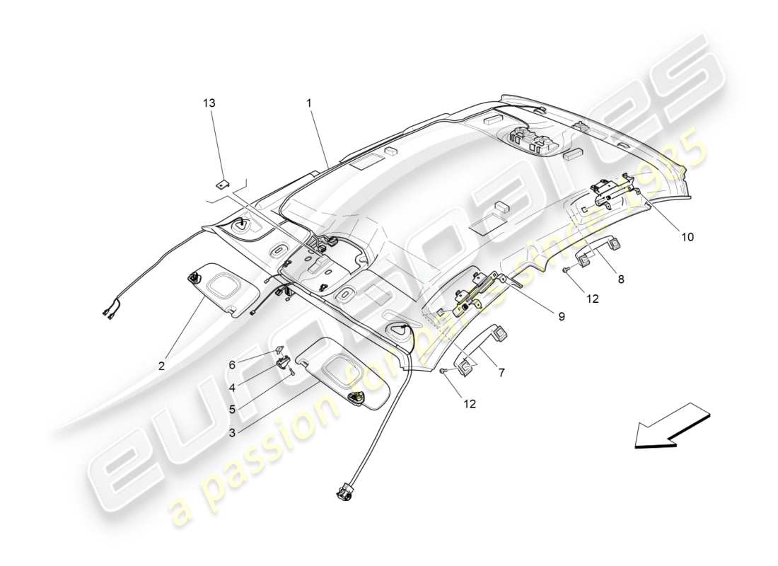 maserati qtp 3.0 bt v6 410hp (2014) roof and sun visors parts diagram