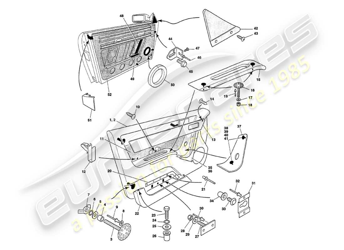 aston martin v8 volante (1998) door casing part diagram