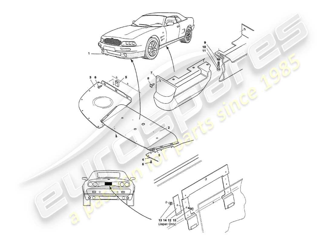 aston martin v8 volante (1997) body fittings part diagram