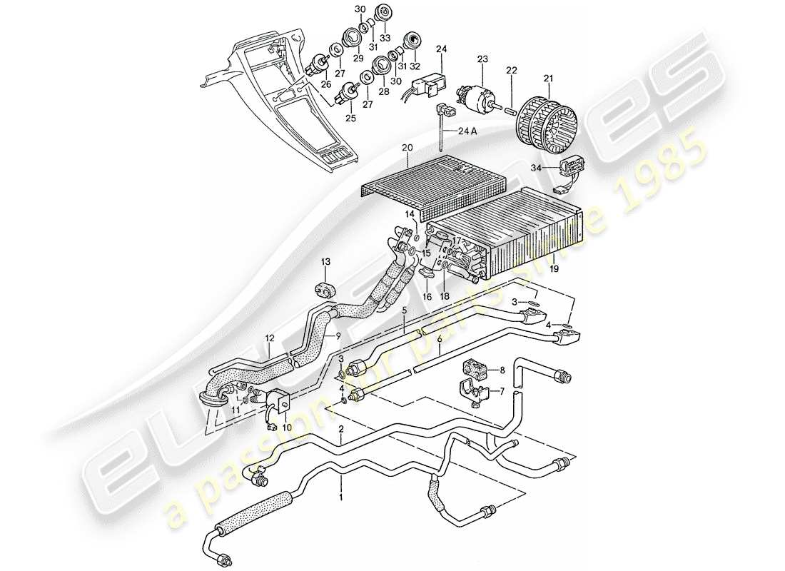 porsche 1990 (928) air conditioner - lines - auxiliary units part diagram