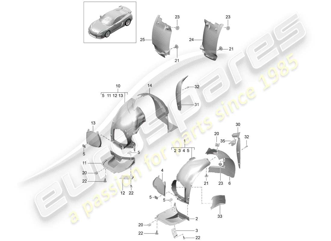 porsche cayman gt4 (2016) trims parts diagram