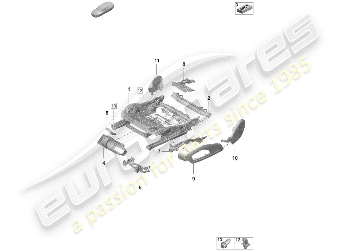 porsche 2020 (992-1) seat frame parts diagram