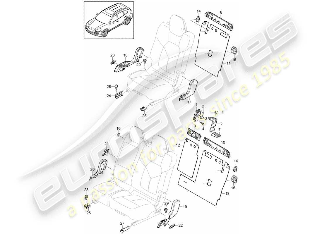 porsche 2013 (cayenne e2 92a) back seat backrest parts diagram