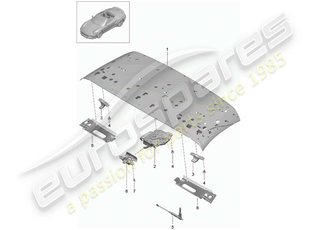 porsche 2017 (991-2 turbo) top frame part diagram