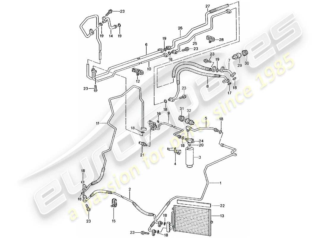 porsche 2004 (996 gt3) refrigerant circuit part diagram
