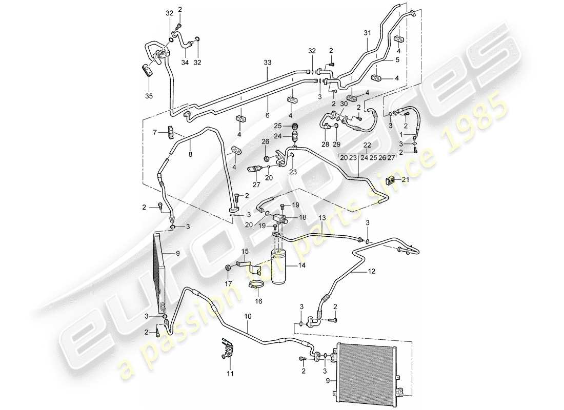 porsche 997 t/gt2 (2008) refrigerant circuit part diagram