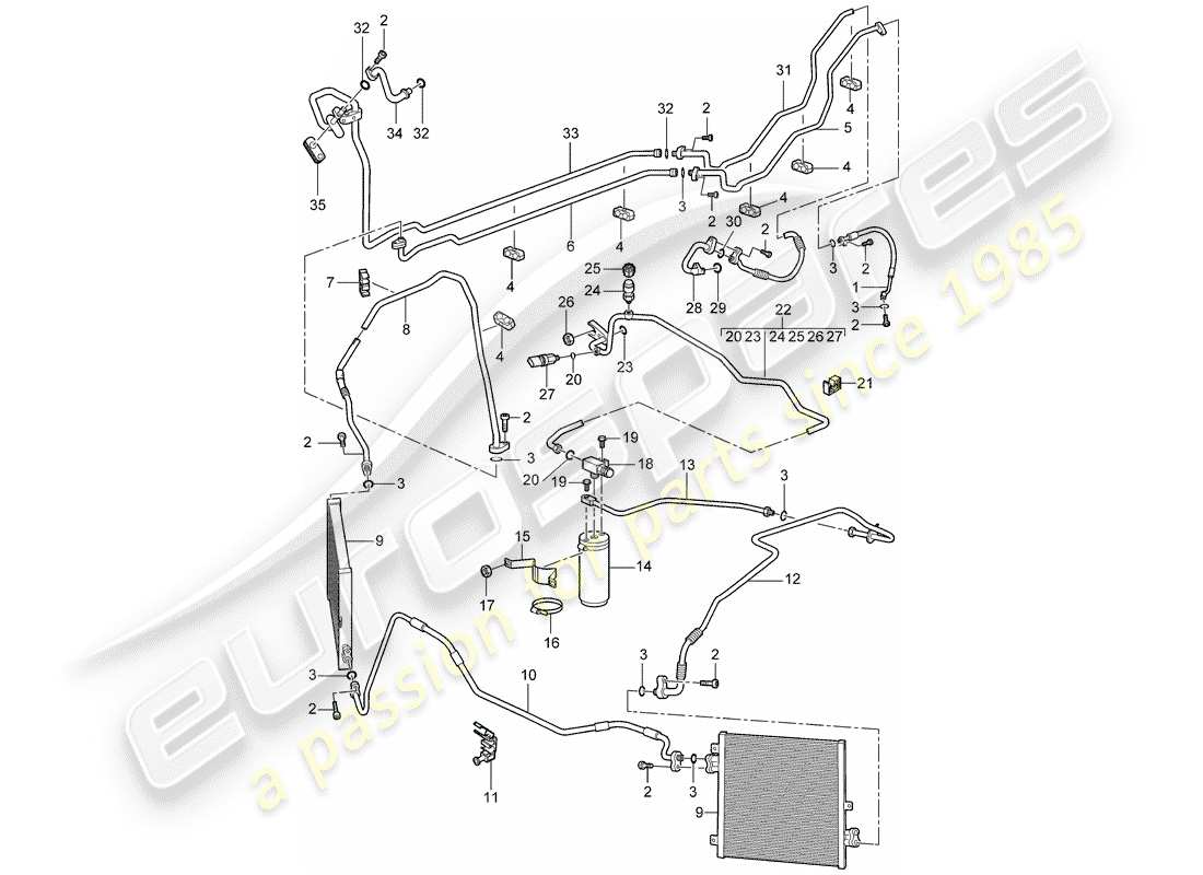 porsche 2009 997-2 turbo / gt2 refrigerant circuit part diagram