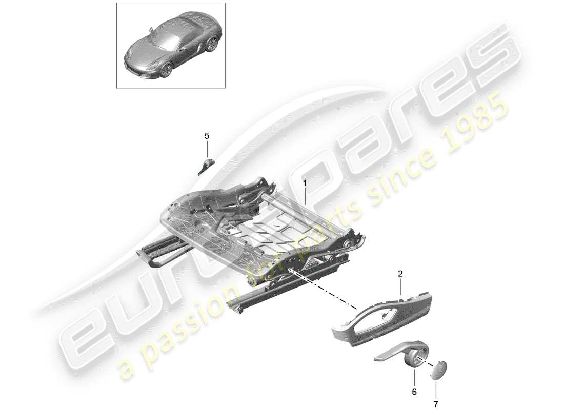 porsche 2013 (981 boxster) seat frame parts diagram