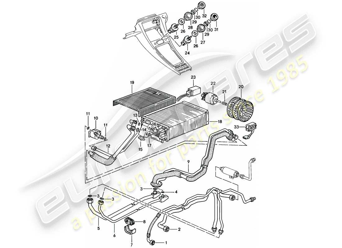 porsche 1985 (928) lines - auxiliary air conditioner - d - mj 1985>> part diagram