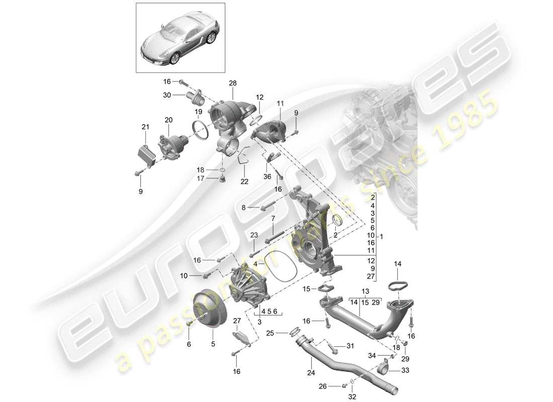porsche 2013 (981 boxster) water pump parts diagram