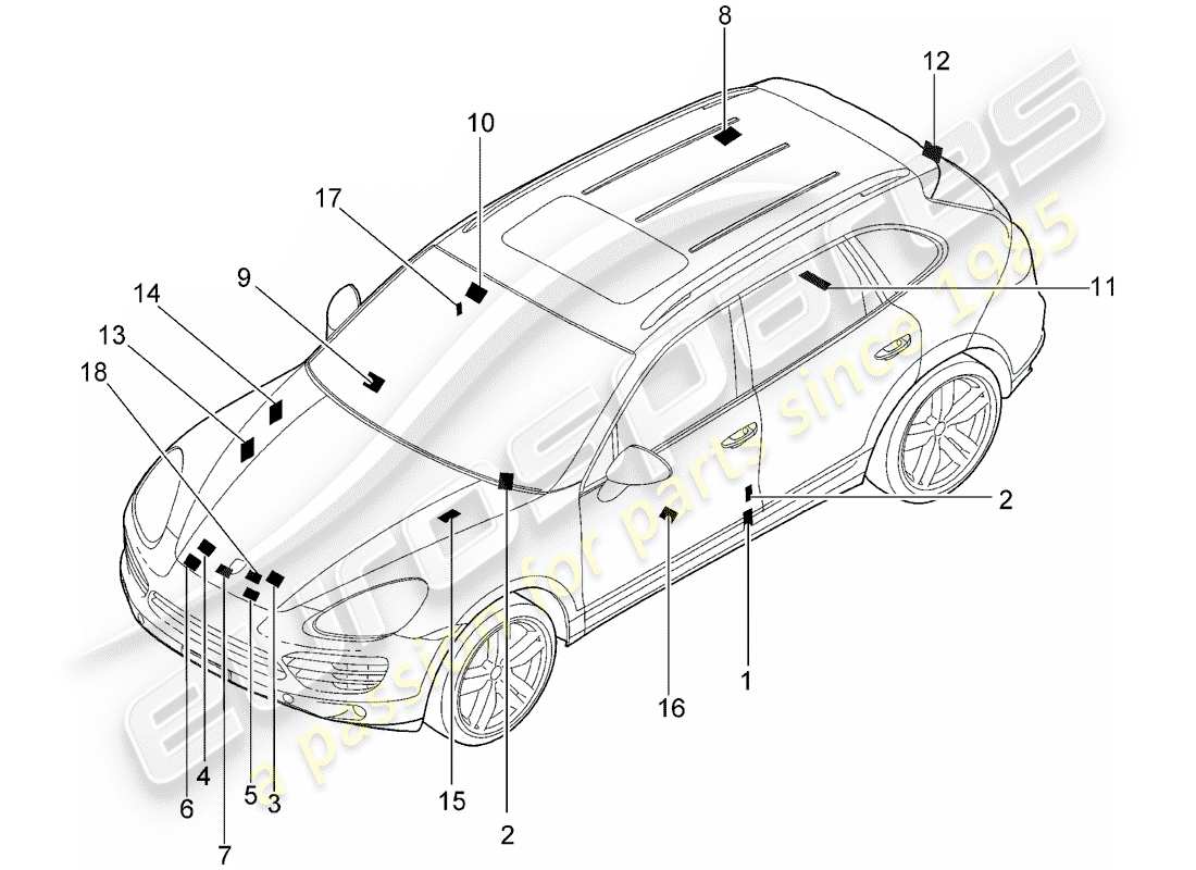 porsche 2015 (cayenne e2 92a) signs/notices part diagram
