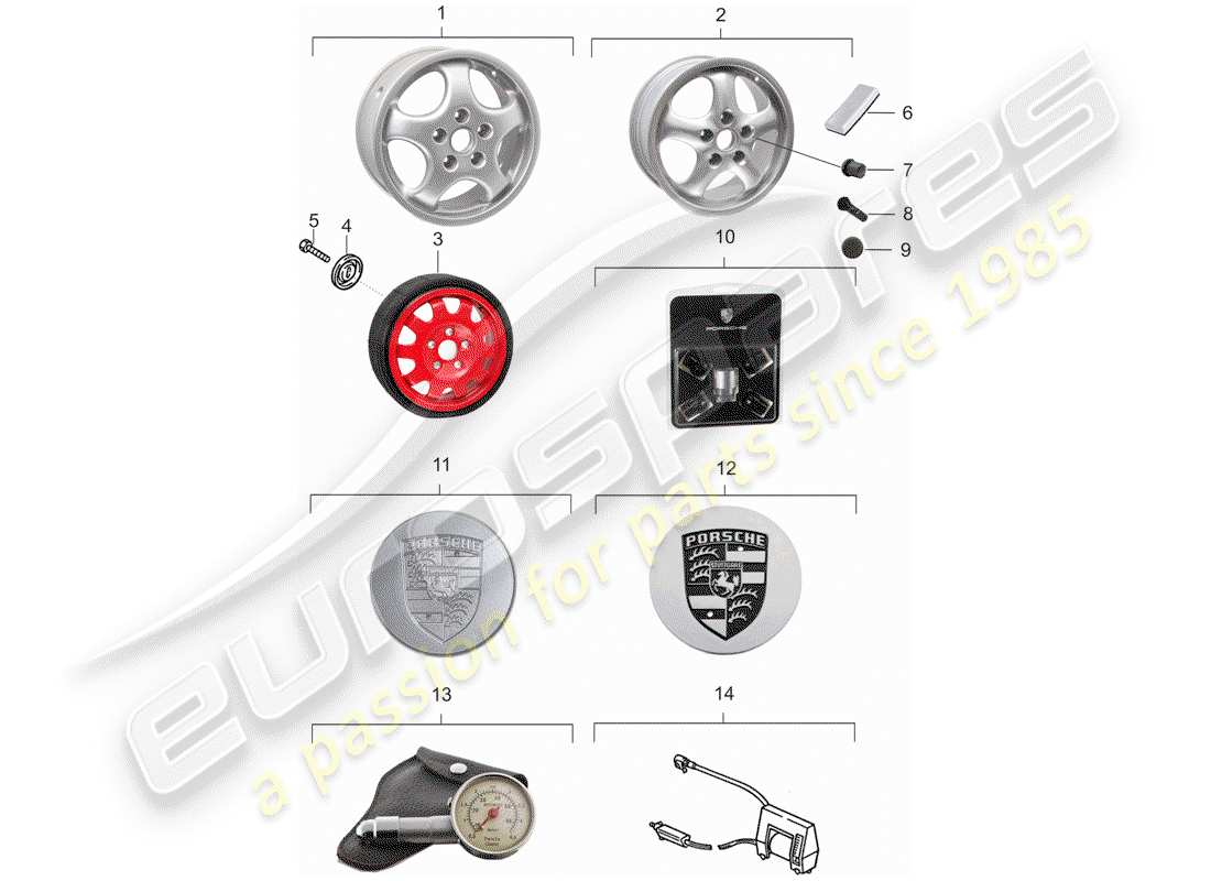porsche 1995 (928) wheels part diagram