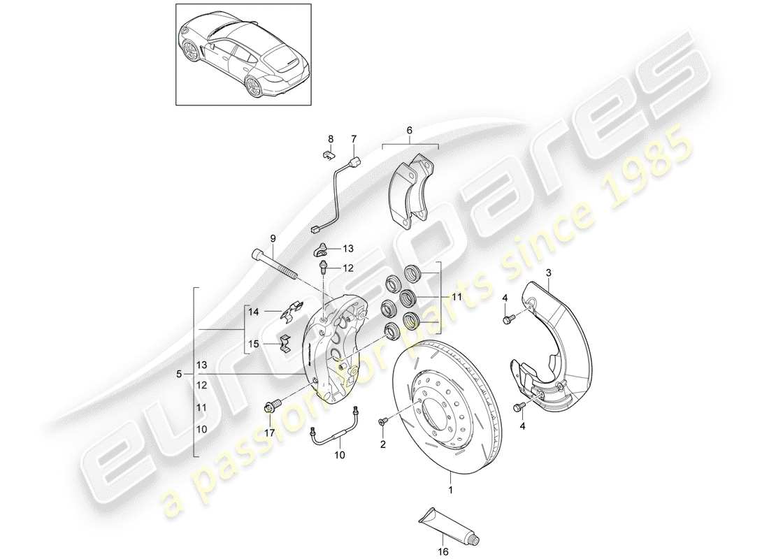 porsche panamera 970 (2015) disc brakes part diagram