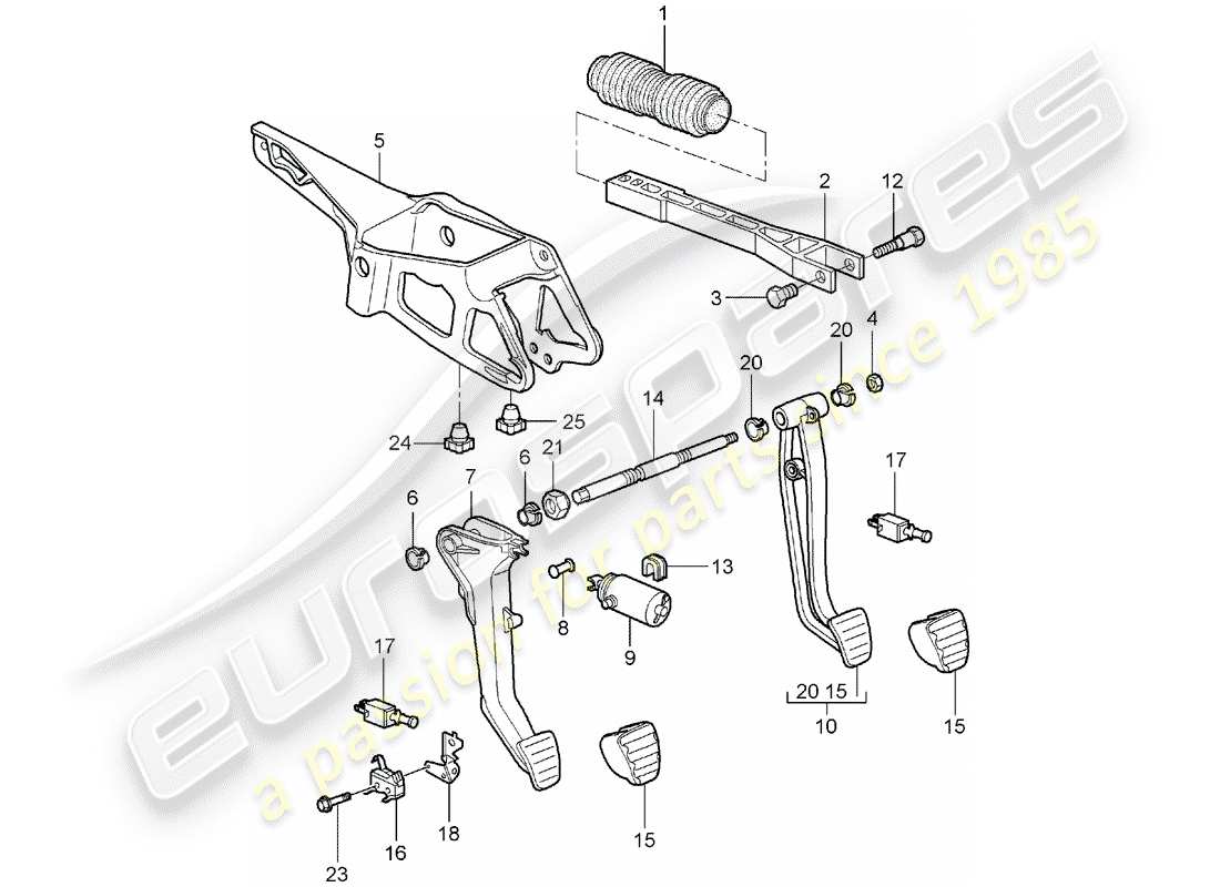 porsche 2008 (987 boxster) pedals parts diagram