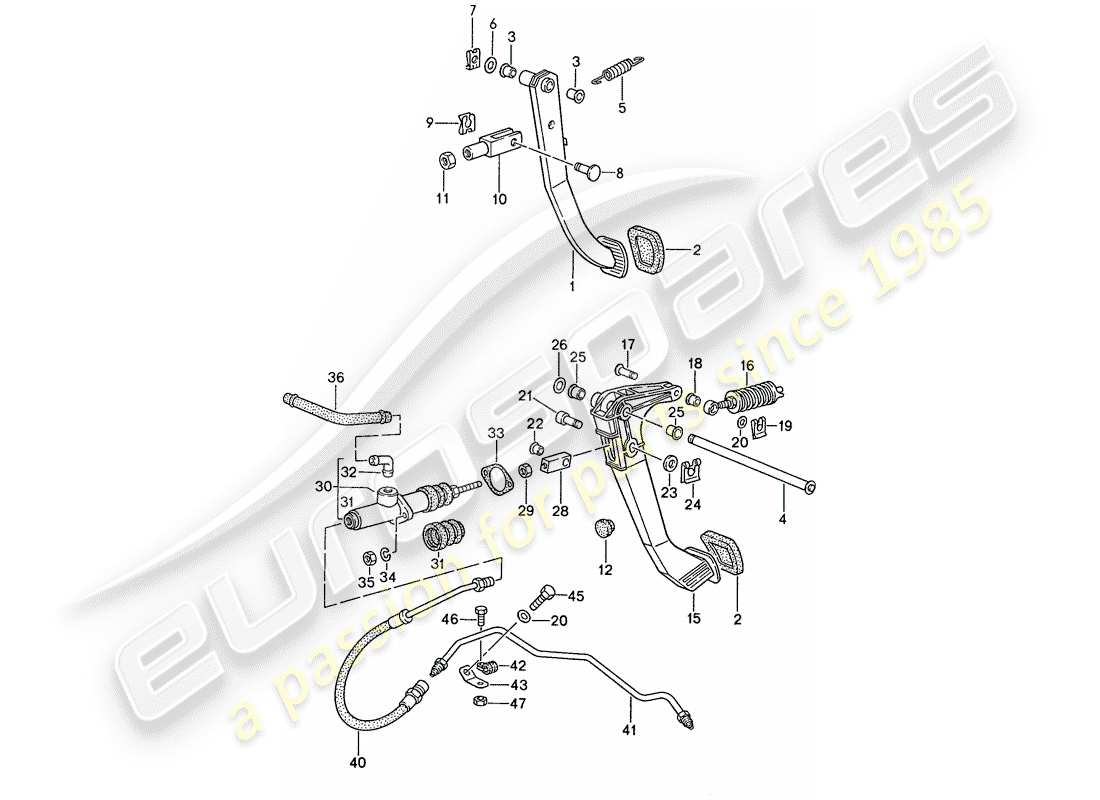 porsche 1989 (944) brake - clutch - pedals parts diagram