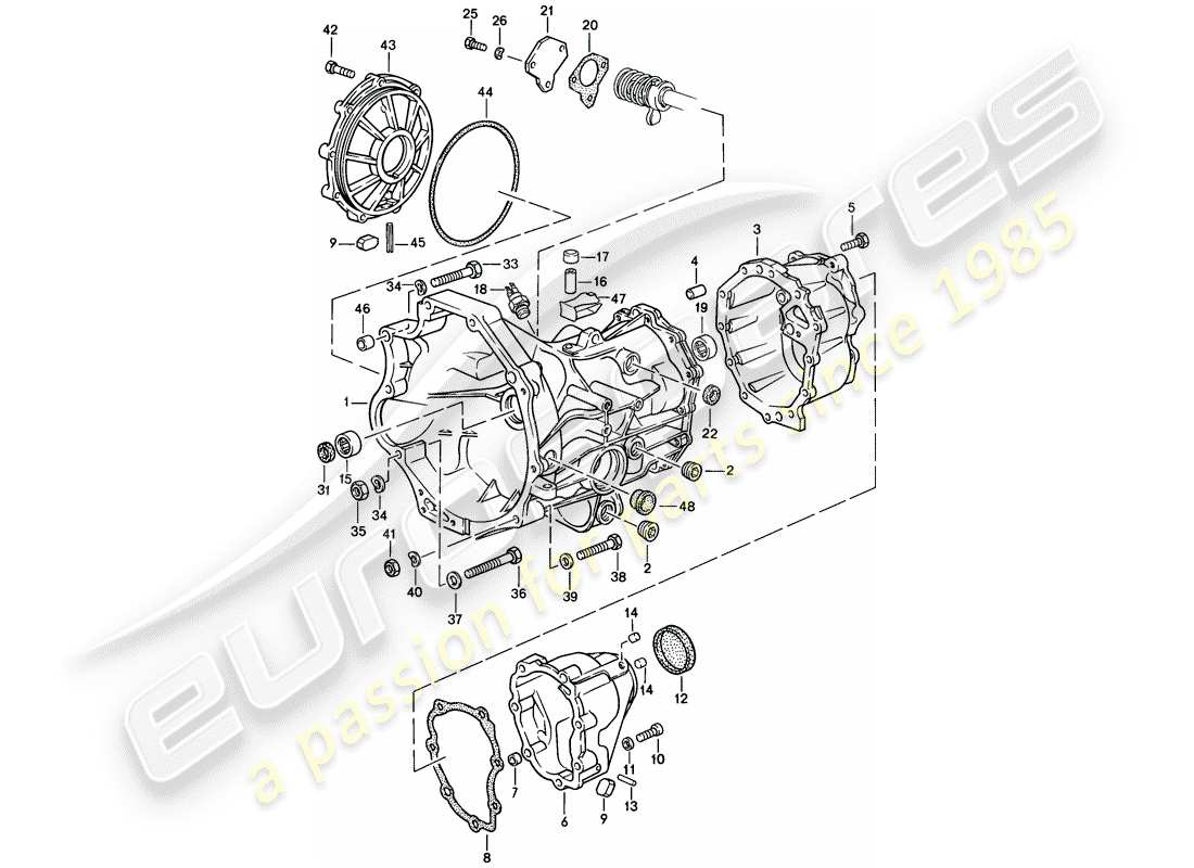 porsche 1983 (944) replacement transmission - transmission case - manual gearbox part diagram