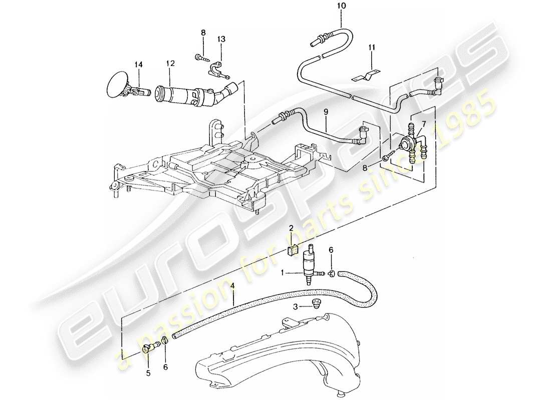 porsche 996 t/gt2 (2004) headlight washer system parts diagram