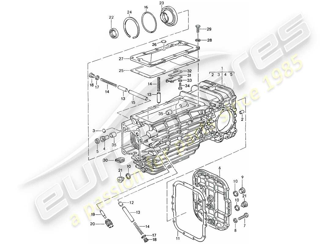 porsche 1995 (928) manual gearbox - replacement transmission - transmission case part diagram