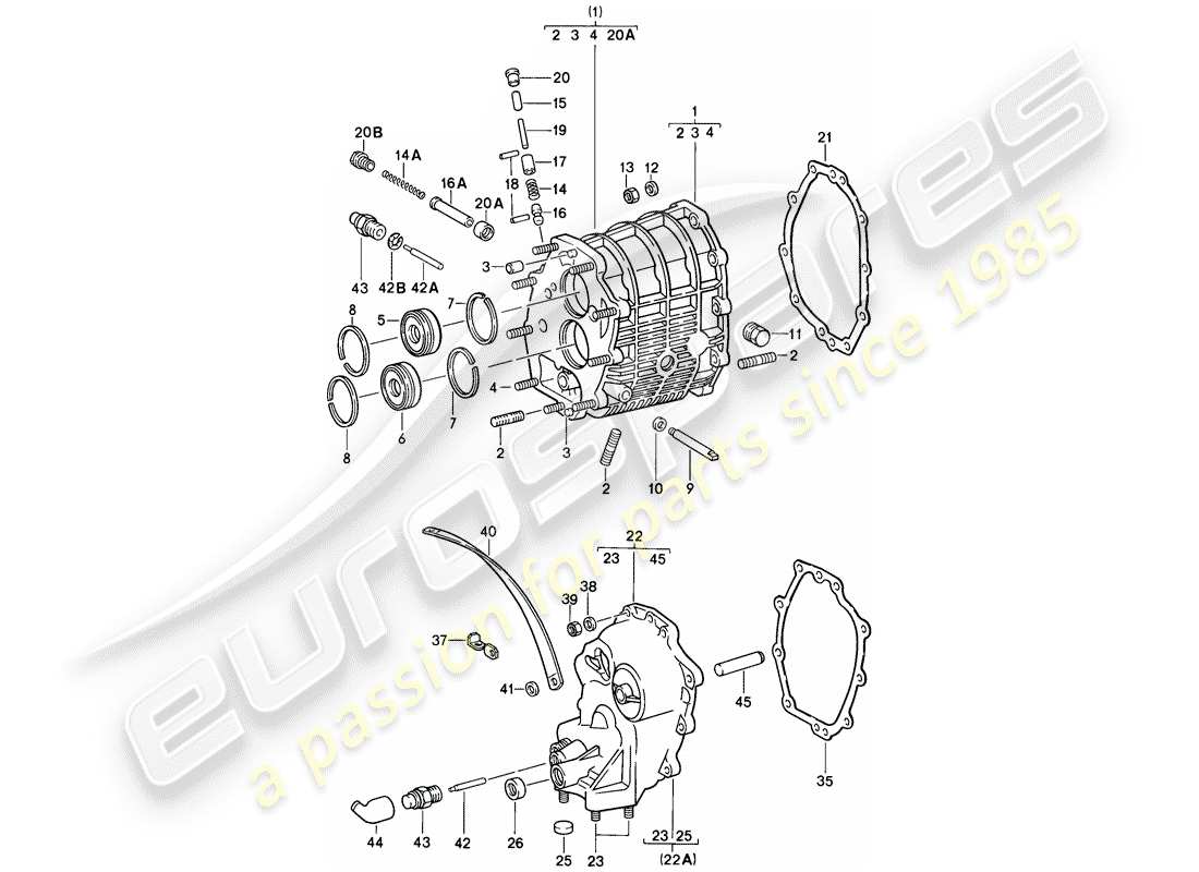 porsche 1985 (911) gear housing - transmission cover part diagram