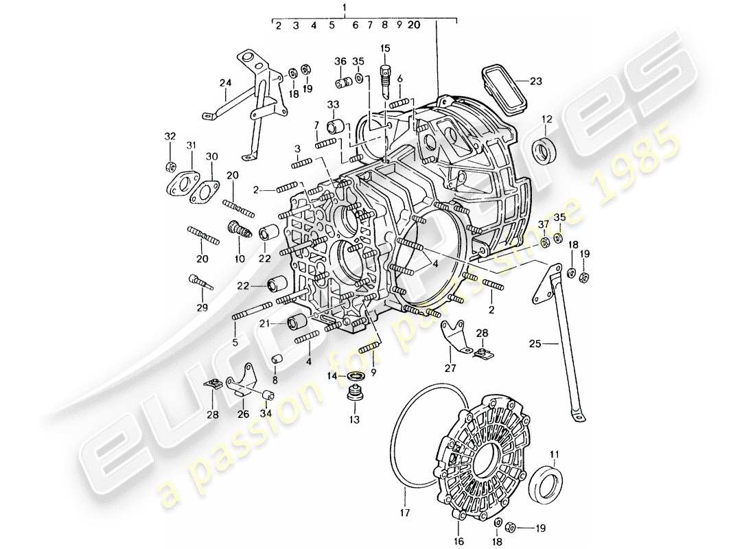 porsche 1994 (964) replacement transmission - ready for installation - transmission case part diagram
