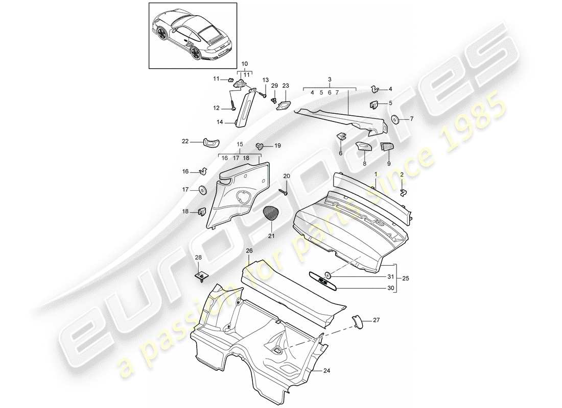 porsche 2012 (997-2 turbo / gt2 rs) trims part diagram