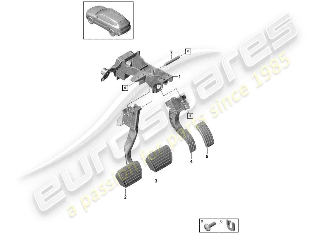 porsche cayenne e3 (2020) brake and acc. pedal assembly part diagram