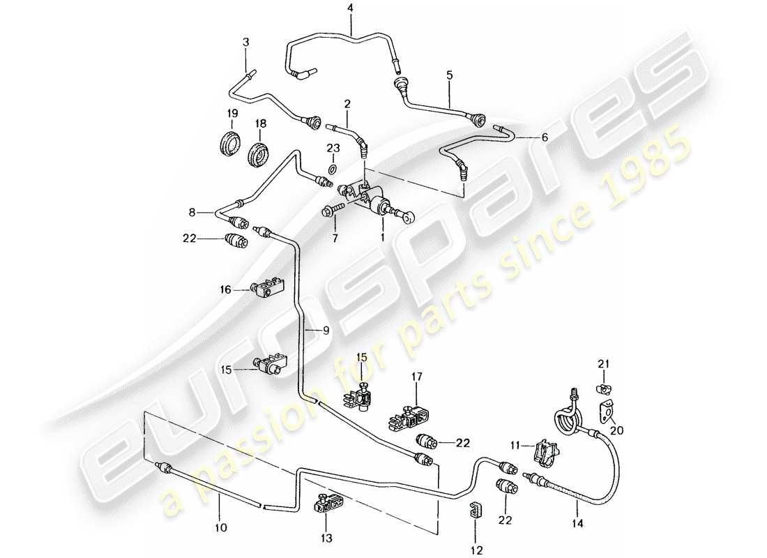 porsche 1998 (986 boxster) hydraulic clutch - operation - clutch master cylinder - tube-/hose line part diagram